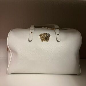 Versace White Satchel with Gold Medusa Accent